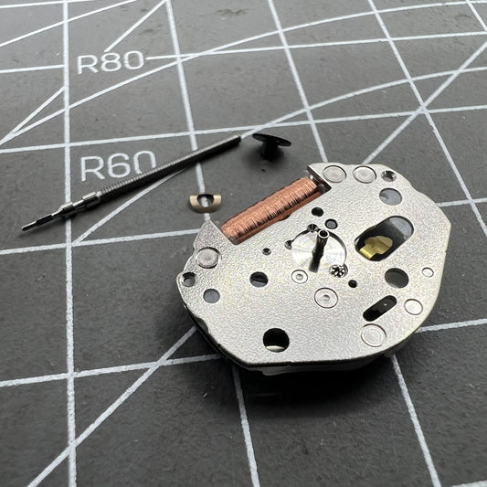 Miyota 2036 quartz movement with 3 hands and high pinion, including watch stem for precise timekeeping.