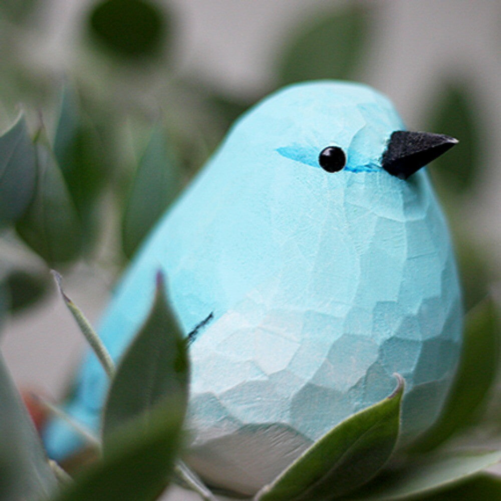 Handmade Mountain Bluebird wooden figurine, perfect decorative collectible for nature lovers.