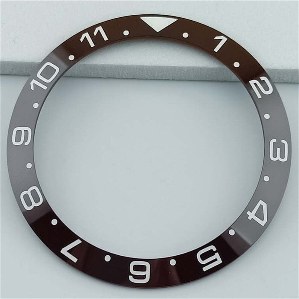 38mm Keramik Slope Braun Ring Weiß/goldene Schrift GMT Uhr Lünette Ring für SUB
