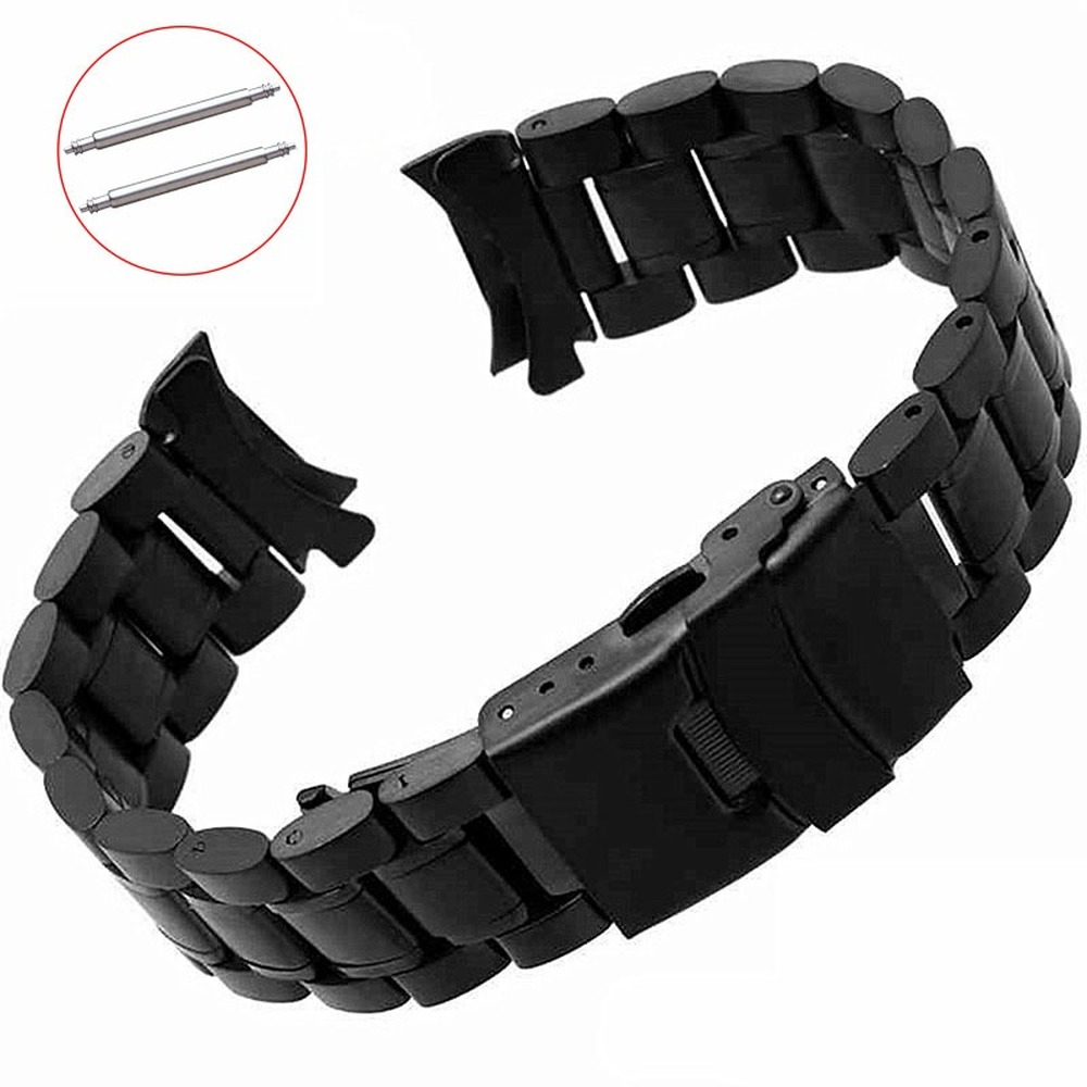 Curved End Watch Band 18-24mm Stainless Steel Watchband Double Lock Buckle