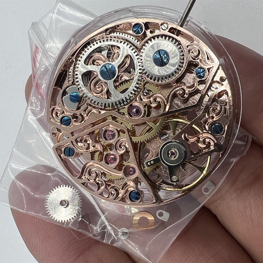 China Made ST3600 6497 carved hollow watch movement showcasing intricate manual winding mechanical design.