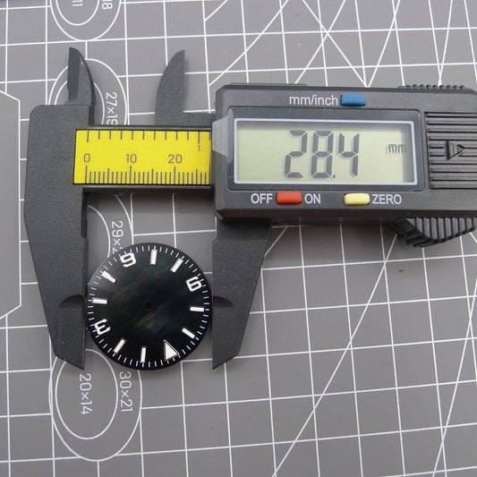 Wholesale 28.5mm green lume numeral watch dial for NH35 4R35 movement, perfect for custom watch repairs.