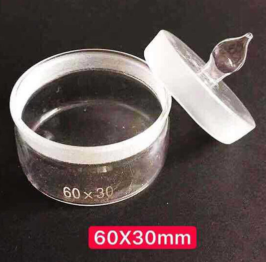 Benzine oil cup for glass cylinder cleaning, 60x30mm, dust-free design, ideal for lab use.