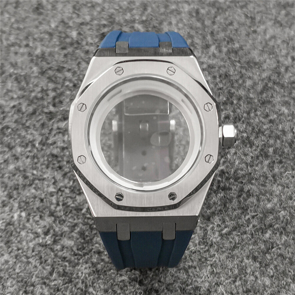 Boîtier de montre en verre saphir 41 mm + bracelet pour montre NH35/NH36 avec bracelet en caoutchouc