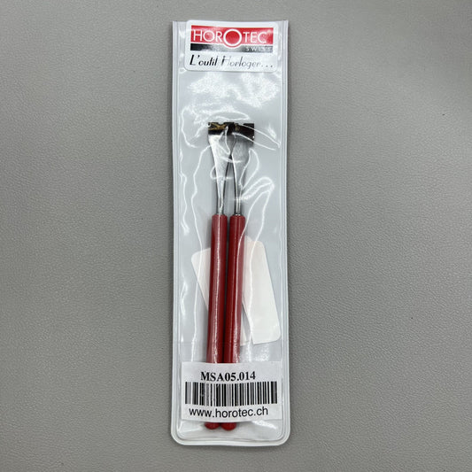 Horotec MSA05.014 hand levers pair with 10mm tips for precise wristwatch repair and assembly tasks.