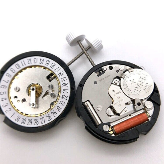 Ronda 585 quartz watch movement with date display at 3 o'clock, precise timekeeping accessory.
