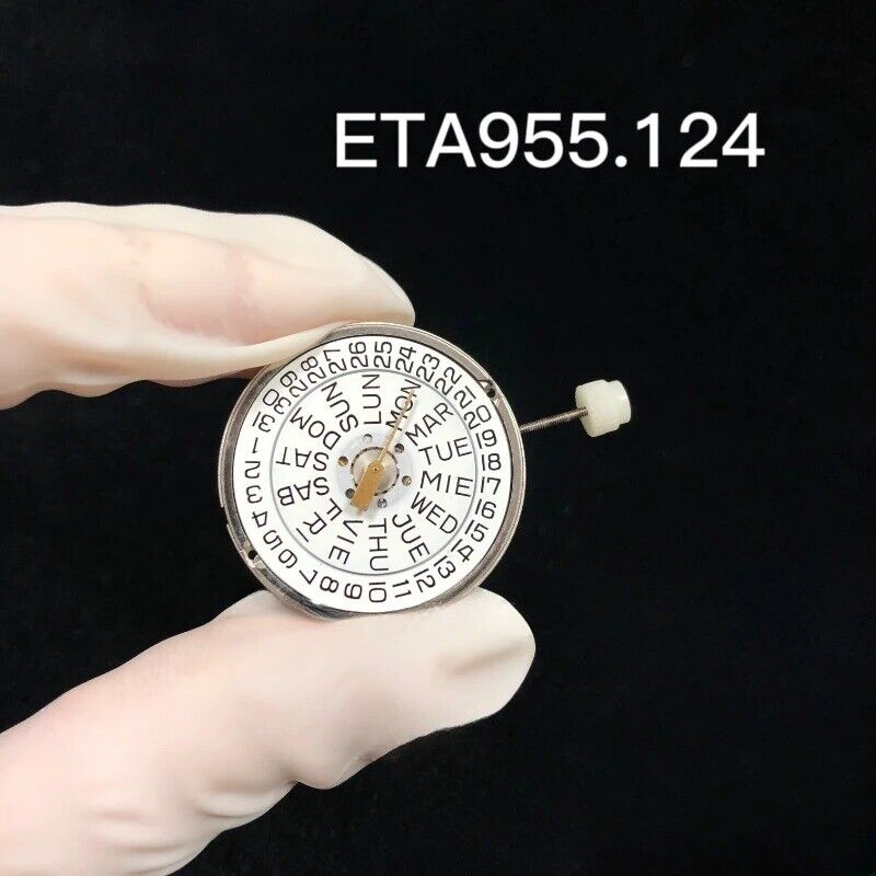 ETA 955.124 quartz movement for Swiss made watches, featuring day-date function, ideal for watch repair.