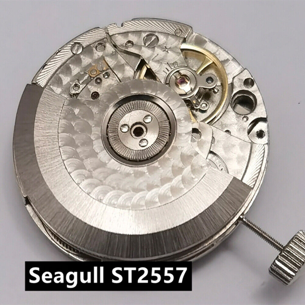 Seagull ST25 watch accessory featuring ST2557 automatic GMT movement with 9 o'clock second hand detail.