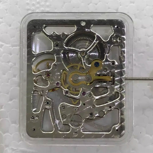 Hollow Square Hangzhou 2189 manual watch movement with chain-up mechanism for precise timekeeping.
