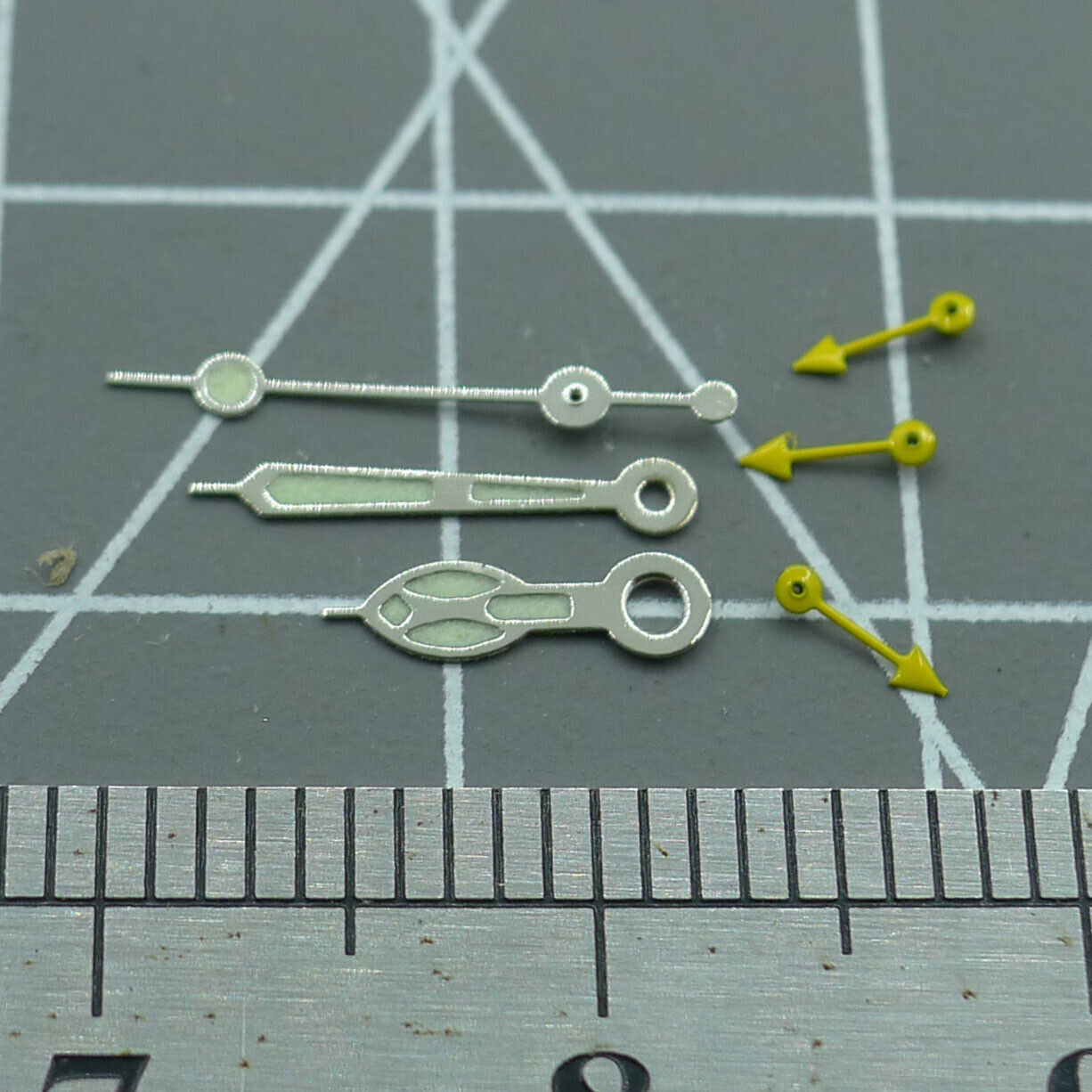 Petites aiguilles de montre jaunes avec garniture argentée pour Miyota OS10 OS20 OS60 OS80