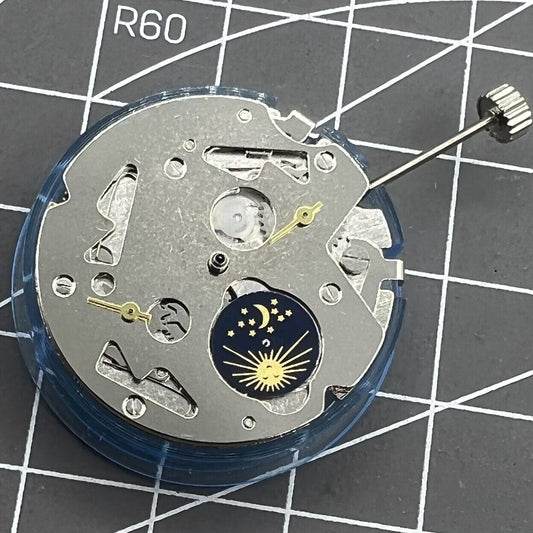 Seagull Tianjin ST6 watch with 3 hands and moon phase at 6, automatic mechanical movement.