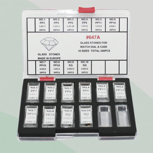 360pcs/set colorful artificial glass stones for watch dials and cases, various sizes