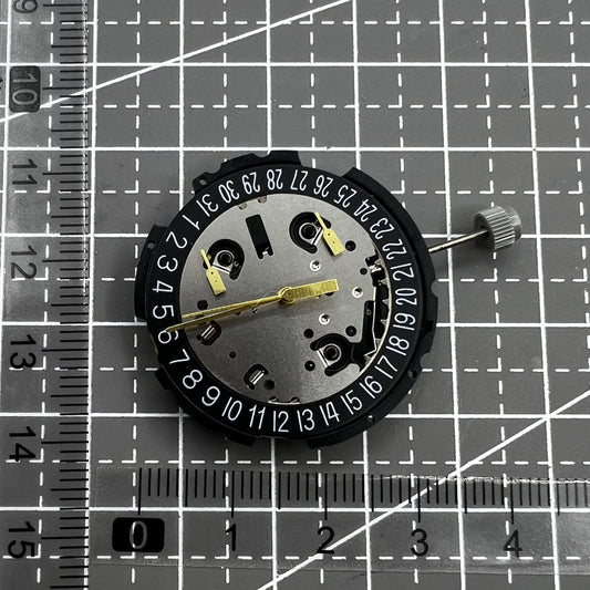 ETA G10.212 quartz watch movement with 3 hands and date at 6, precision by ETA.