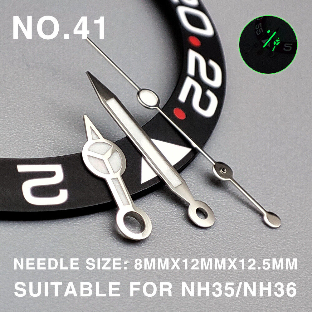 Grüne Leuchtzeiger mit silbernem Rand, 12,5 mm, für Miyota NH35/NH36/NH38 Uhrwerk Nr. 41