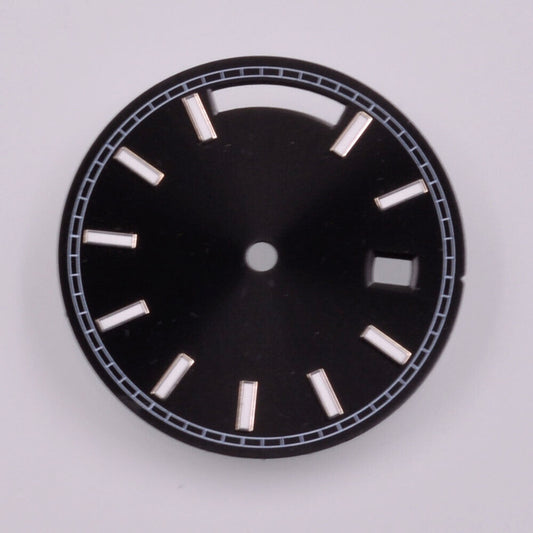 Green lume watch dial with silver trim and black nail markers for Seagull ST1644 movement, precise timekeeping accessory.