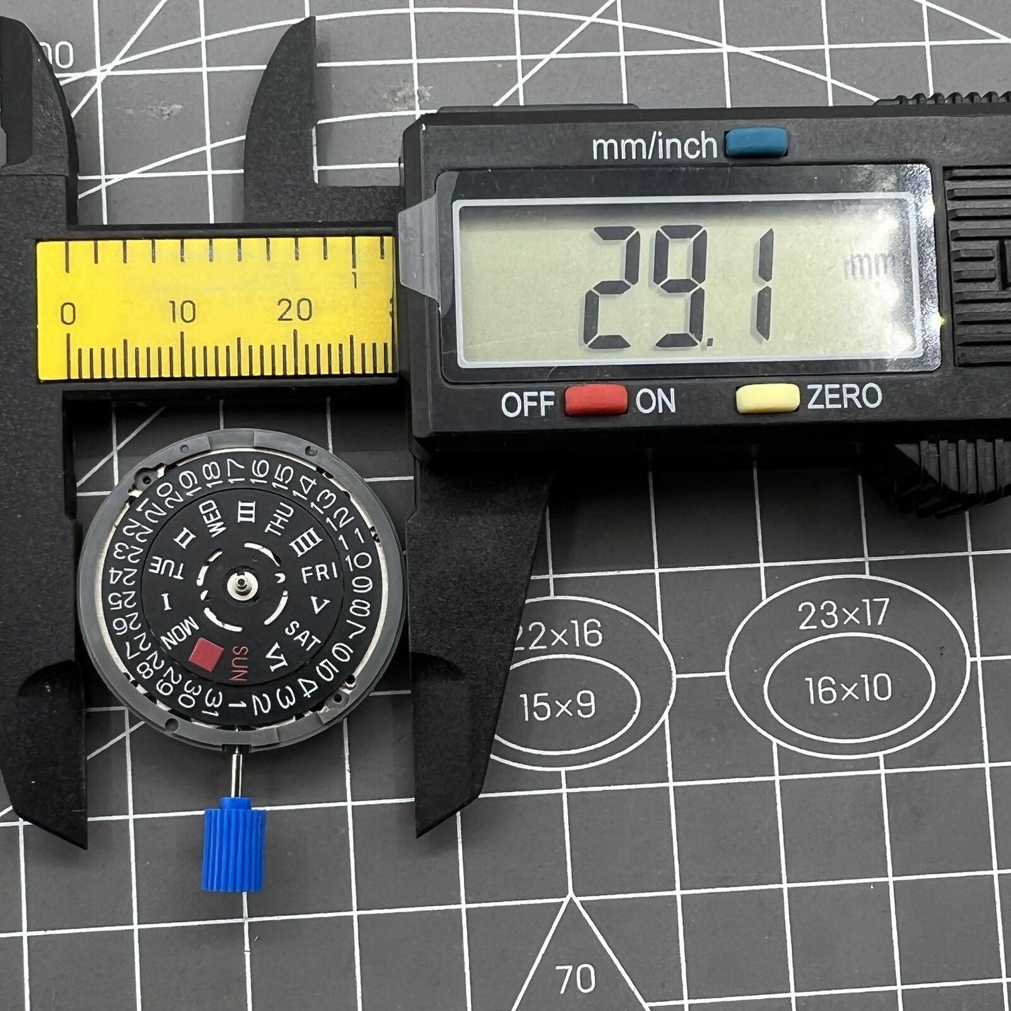 Black NH36A automatic watch movement featuring a Roman wheel crown at 3 o'clock.