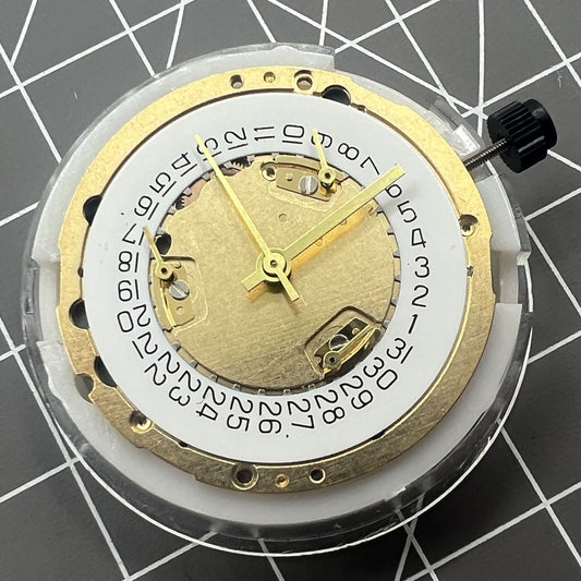 Swiss ETA 251.372 golden quartz watch movement, precision engineering, Swiss made for luxury timepieces.