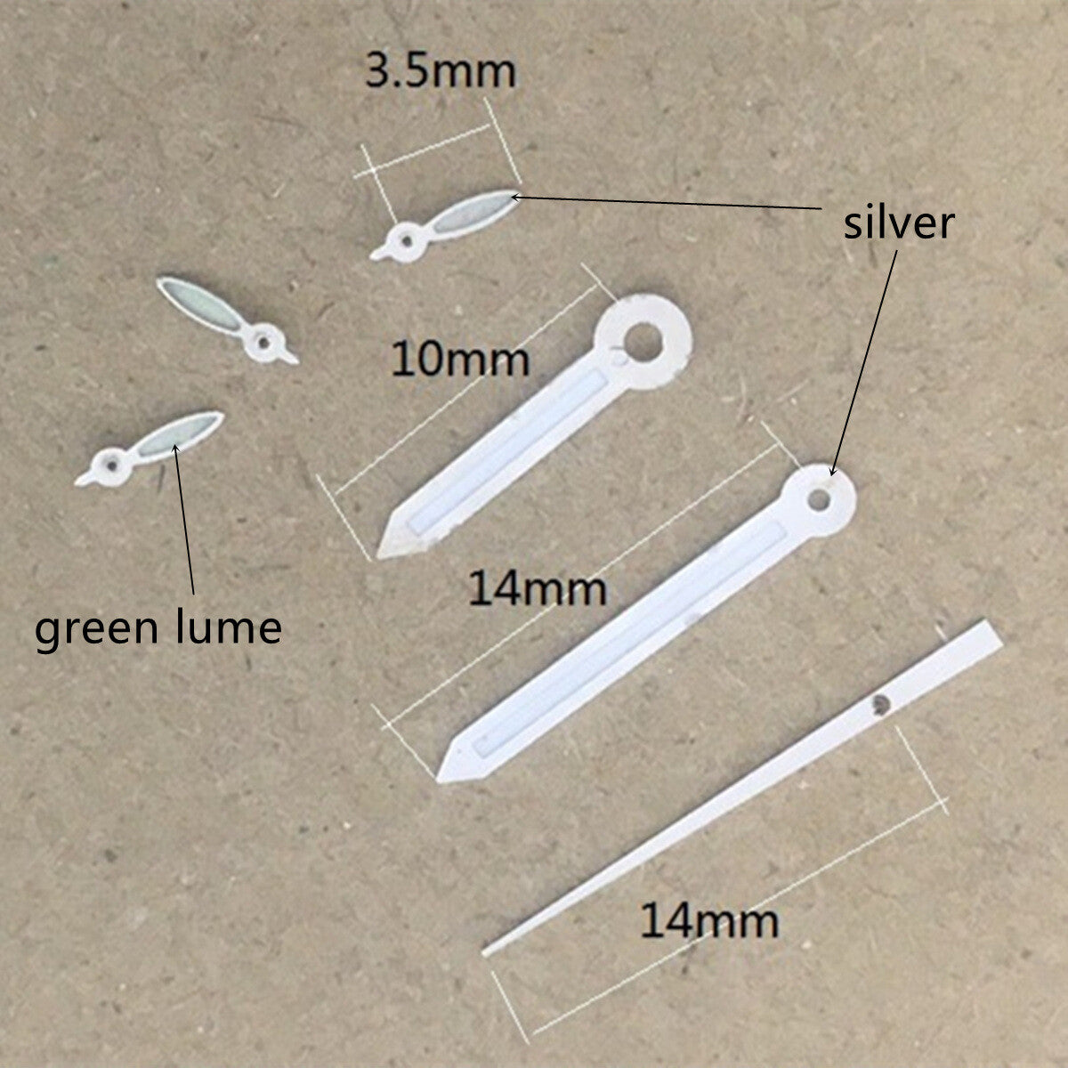 2 Sets/Pack Arrow Shape Silver Trim Green Luminous Hands for VD53 VD54 VD57
