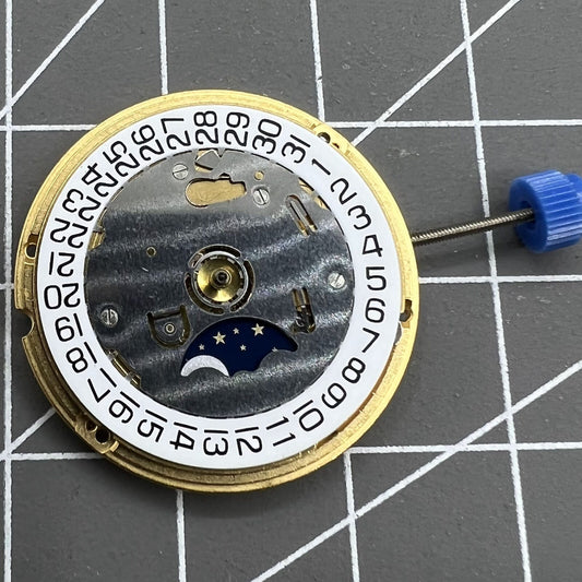 Swiss Made ETA F05.841 V8 quartz watch movement with single calendar date at 3 o'clock, precision timing.