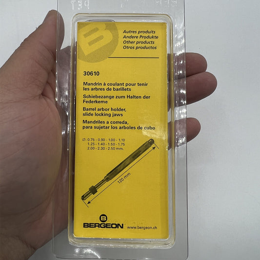 Bergeon 30432 precision pin vice with slide lock for securely holding drills and broaches.