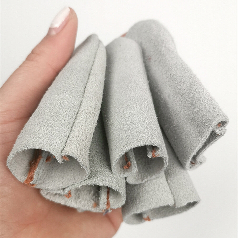 Set of genuine leather recyclable finger cots for watch and jewelry repair protection.