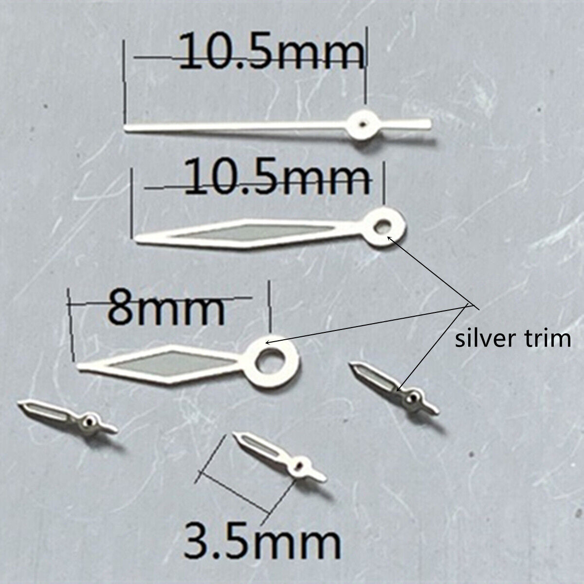 3.5mm silver-trimmed green lume small second hand for VD53, VD54, VD57 watch movements.