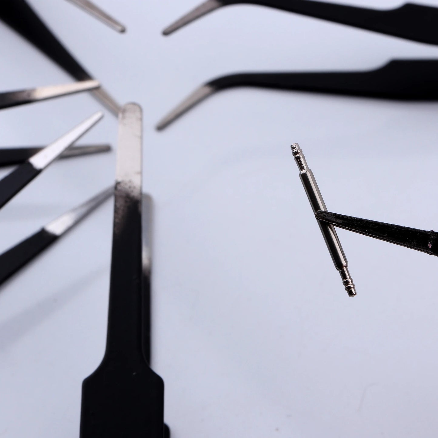 6pcs Anti-static S/S Black Plating Tweezers+PVC Bag for Watch Jewelry Repair