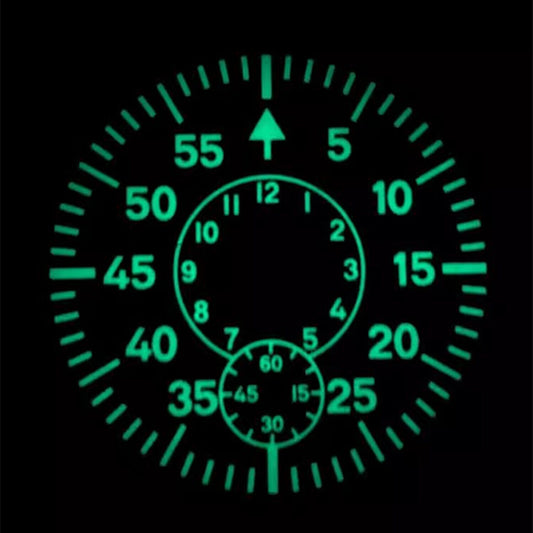 Two Circles Pilot Vintage green lume watch dial designed for ETA 6498/ST3621 movements by Two Circles.