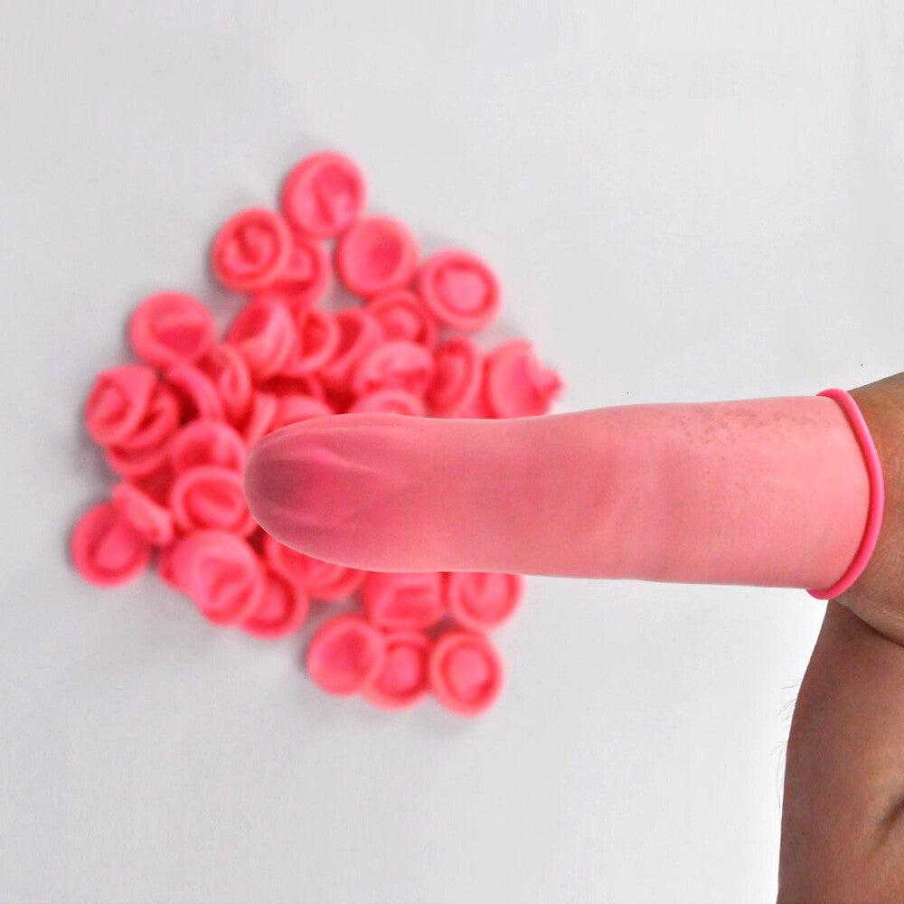 Set of anti-static natural rubber finger cots, latex material for watch repair and finger protection during delicate tasks.