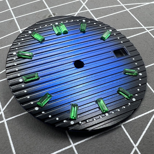 29.8mm green imitation gemstone watch dial with blue nail accents for NH35 movement.