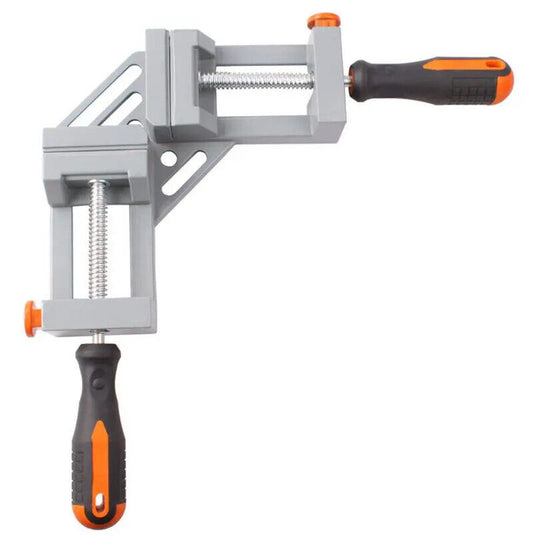 Double Handle 90� Corner Clamp, aluminum alloy woodworking tool for secure right-angle joints.
