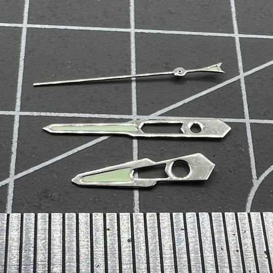 Silver-trimmed 13mm hollow green lume watch hands for NH35 NH36 mechanical movements.