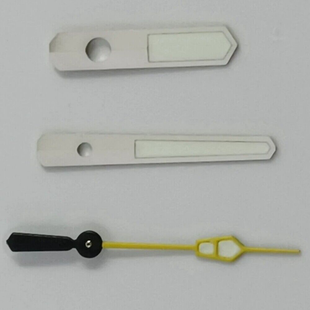Aiguilles de montre luminescentes vertes 12,5 mm, garniture jaune et blanche, pour mouvement NH35, NH36, 7S26, 7S36