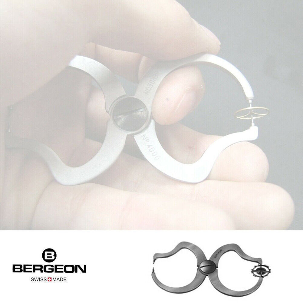 Bergeon 4000 truing tool calipers for precise balance escapement adjustments in Swiss watch repair.