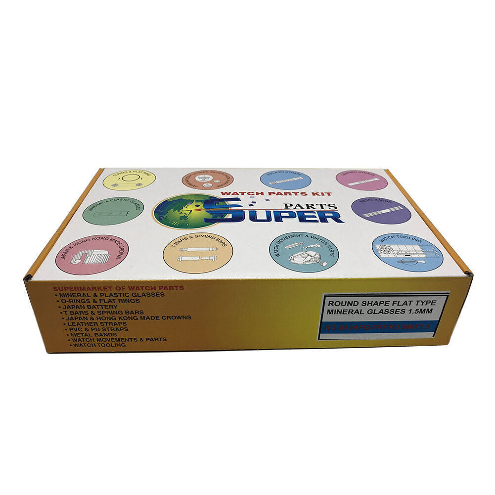 Round flat mineral watch glass 1.5mm thick, durable watch accessory, 200 pcs per box.