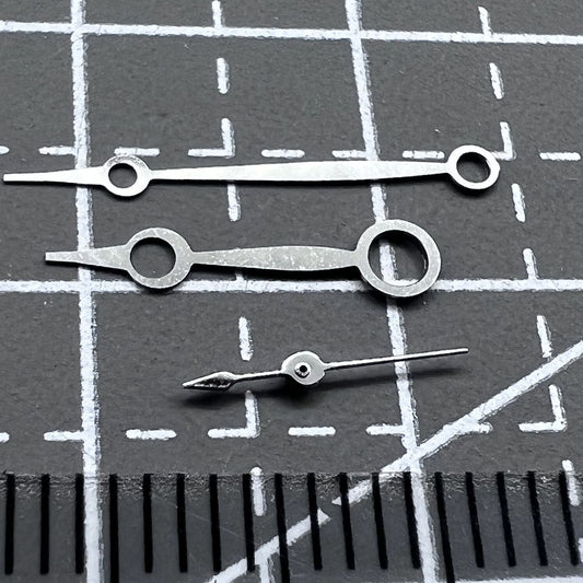 Set of silver no-lume watch hands for Seagull ST3600/ST3621 and ETA6497/ETA6498 movements.