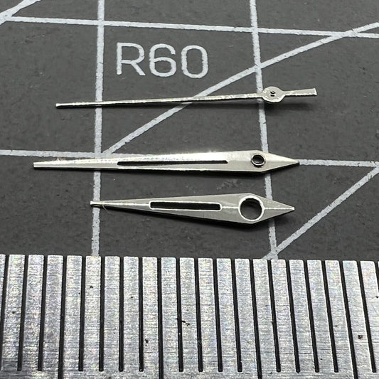 Silver trim watch hands for Miyota 2035 quartz movement, precise fit for watch repair by P1-H4-C97.