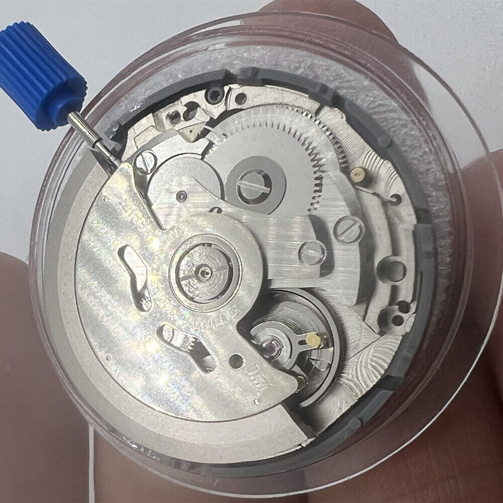 Japan NH36A watch movement with black dial, English day display, crown at 3 o'clock, precise NH36 mechanism.