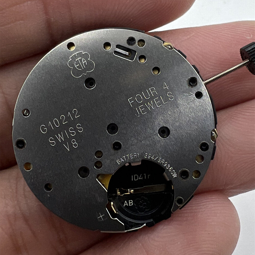 ETA G10.212 Swiss made quartz watch movement with 3 hands and date display at 4 o'clock.