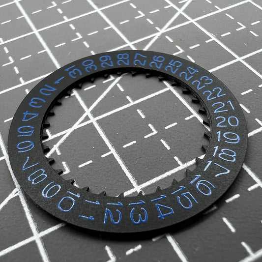 Blue font date disk wheel for NH36/NH35 movement with black numbers, D3 crown position, 3.8mm size.