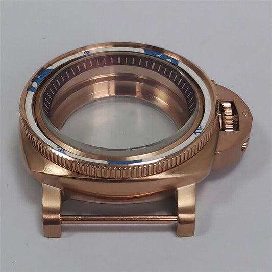 Rose gold 42MM PVD steel watch case for NH35/NH36/4R/7S movements, mineral mirror finish