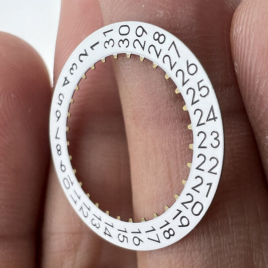 OM Font Date Disk with clear numerals for ETA 2824 watch movement, date display at 3 o?clock.