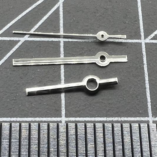 Silver watch hands set for Miyota 2035 quartz movement, precise fit with sleek design by P1-H2-C18.