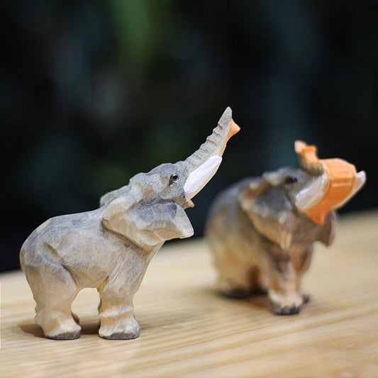 Handmade Upturned Rolled Nosed Elephant wooden figurine, perfect for elegant home d�cor and gifts