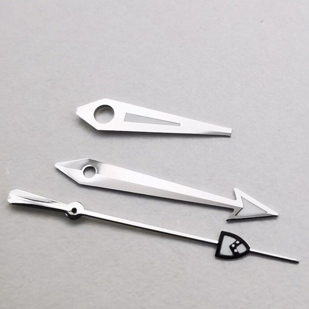 Silver pointed second hand with green lume, designed for NH35/36 watch movements, enhancing precision.