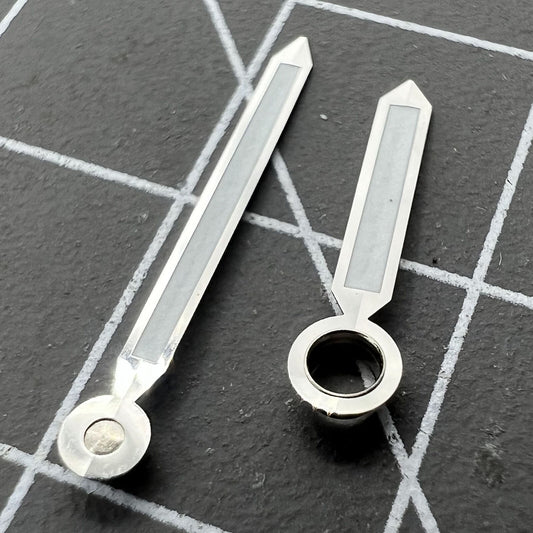 Silver-trimmed luminous green watch hands compatible with ST3600/ST3620, ETA6497/6498 movements.