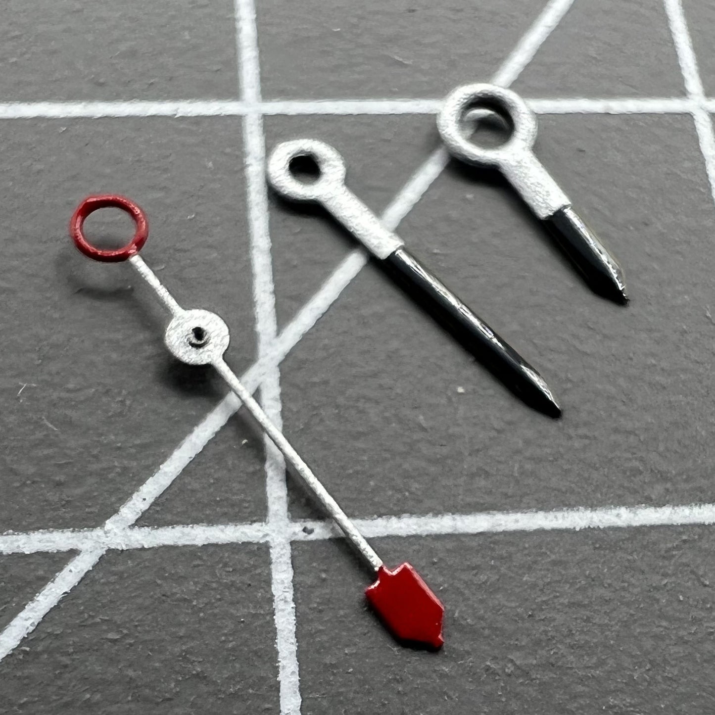 Silver and black watch hands set, compatible with Miyota 2035, 2115, 2105, 2305, 2315 movements.
