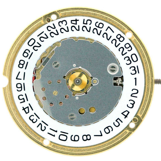 ETA F04.111 quartz watch movement with 3 hands and date at 3 o'clock, precise timekeeping by ETA.