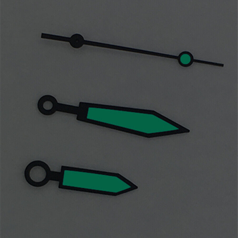 Blue luminous watch hands with polished black edges, compatible with ETA2836/2846/2824 movements for precise repairs