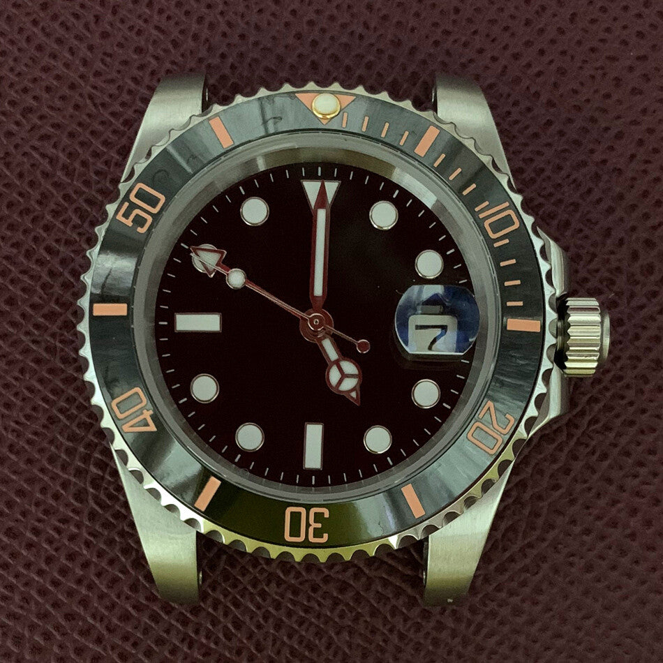 Boîtier de montre GMT 40 mm en acier inoxydable 3804 316L, verre saphir, aiguilles lumineuses